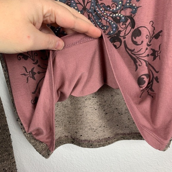 Daytrip Open Weave Raglan Sleeve Rhinestone Lace Inset Tee Shirt Small - Picture 7 of 7